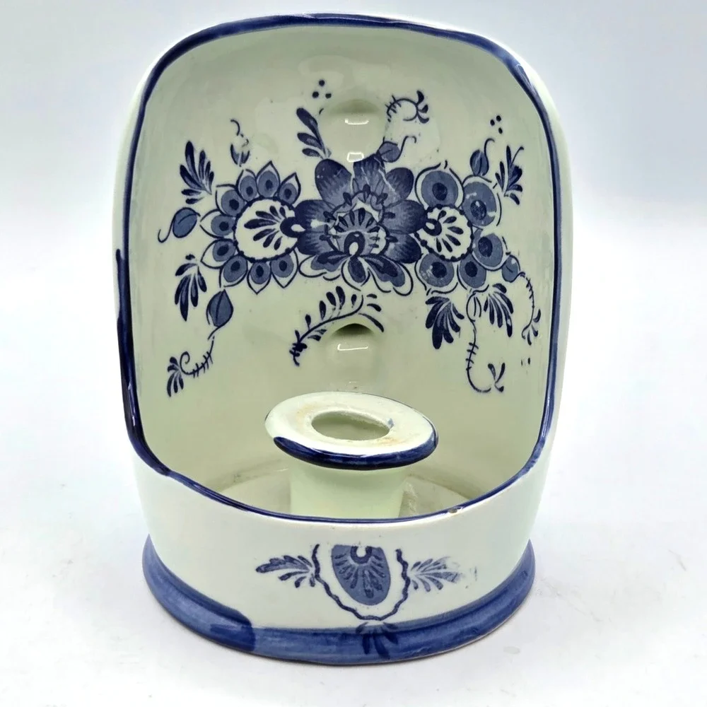 Wall  Candle‎ Holder Blue and White Porcelain  or Table Top With Handle  Vintage